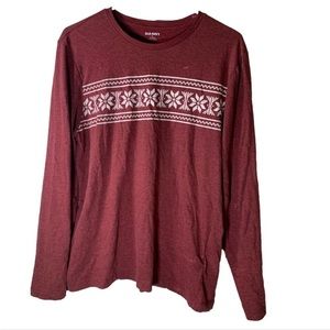 Old Navy Medium Red and White Fair Isle Long Sleeve Shirt